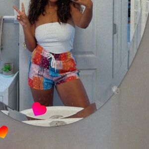 SHEIN PETITE Patchwork Drawstring Waist Shorts